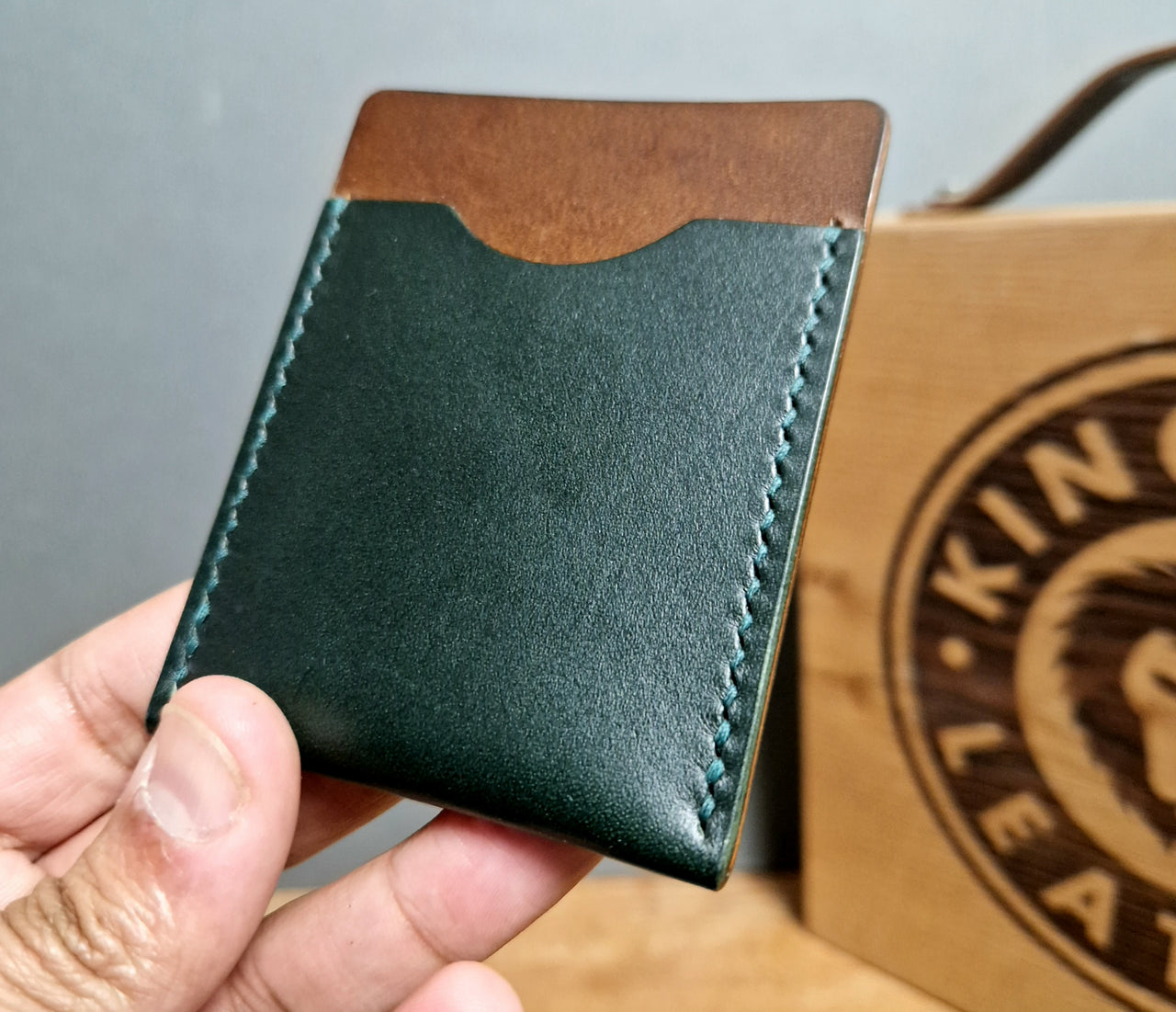 Slim Leather Cardholder - Dark Green and Walnut Brown