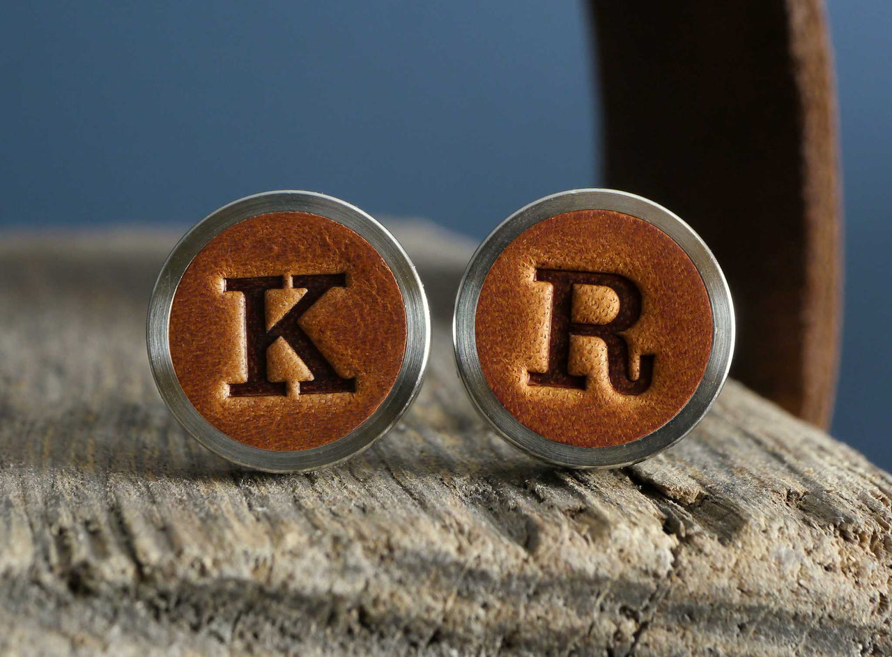 Personalised Leather Cufflinks - Antique Tan