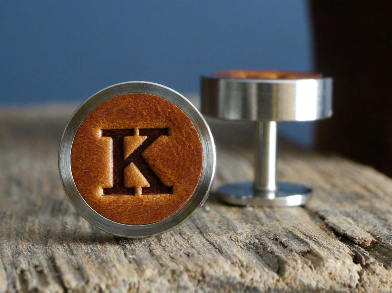 Personalised Leather Cufflinks - Antique Tan