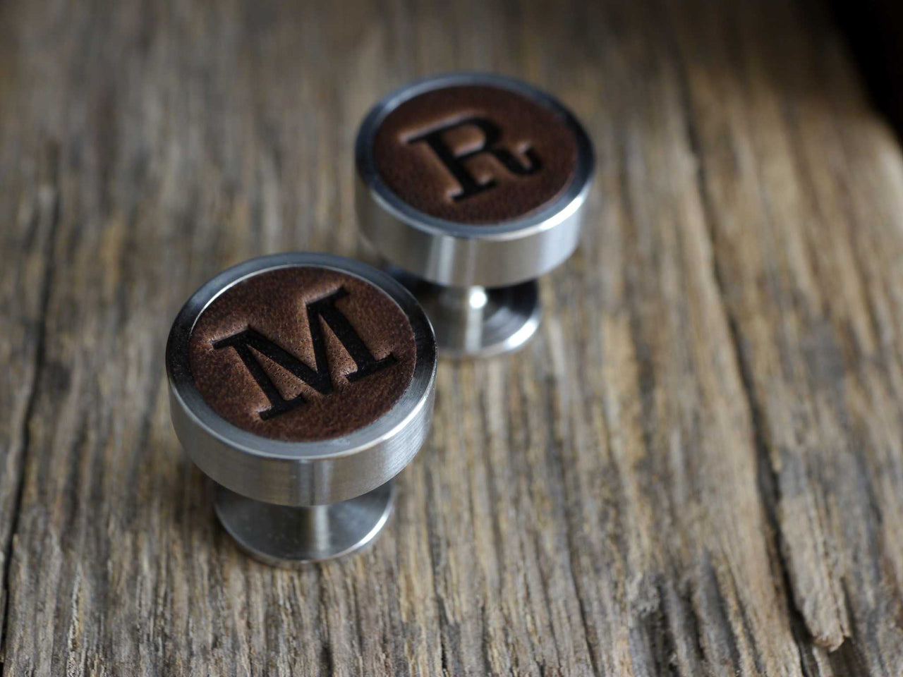 Personalised Leather Cufflinks - Dark Brown