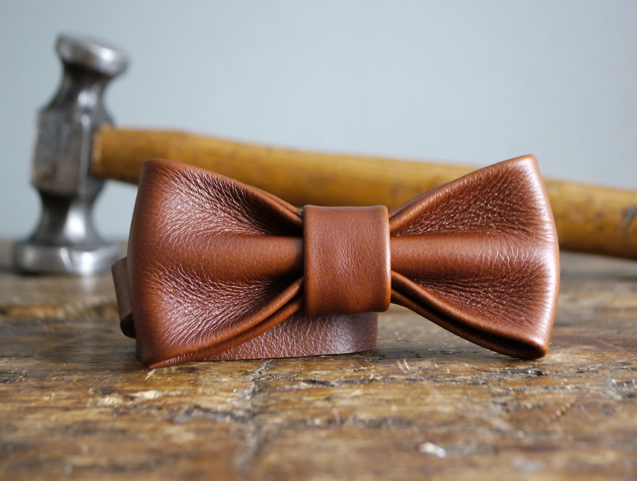 Leather Bow Tie - Dark Tan