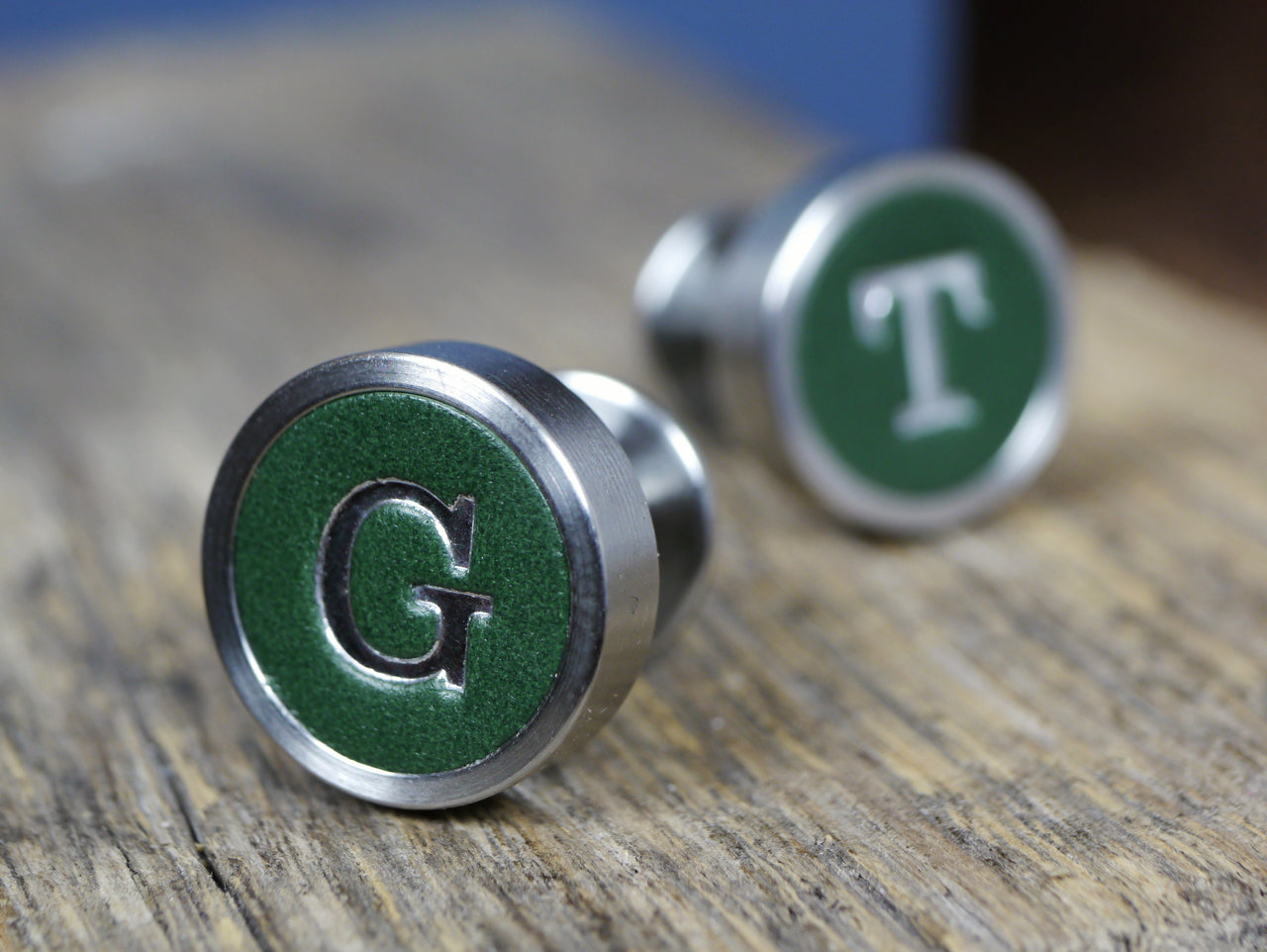 Personalised Leather Cufflinks - Racing Green