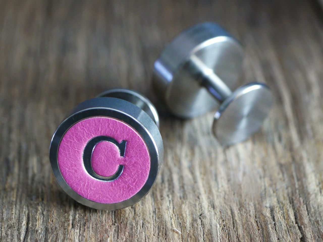 Personalised Leather Cufflinks - Pink